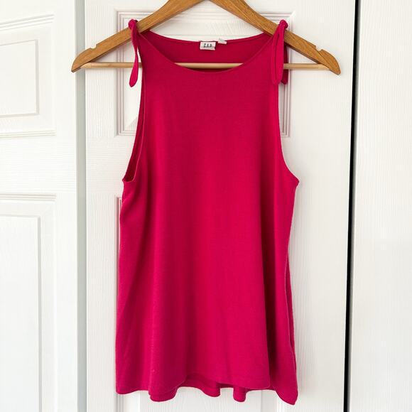 GAP Bright Pink Tie Shoulder Tank Top Size XS Soft Stretch Knit Sleeveless - Picture 2 of 4